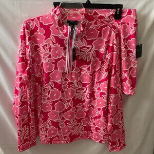 CYNTHIA ROWLEY ACTIVE Quarter Zip Jacket & Wrap Skort SET in Pink Sz LARGE